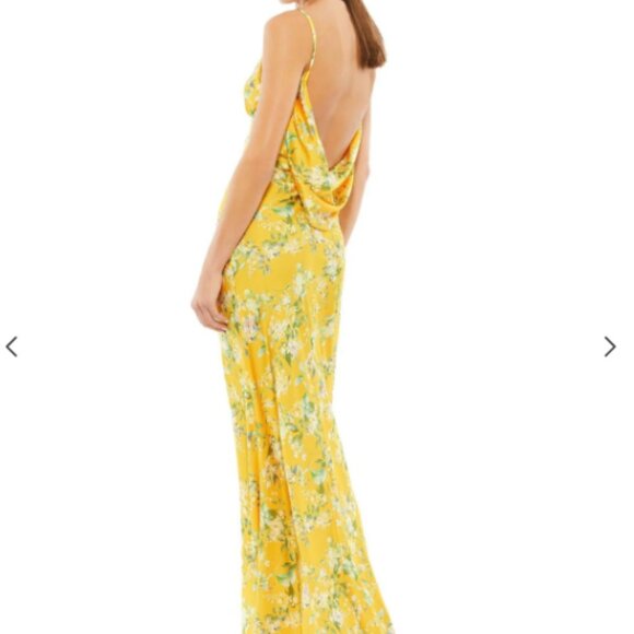 MAC DUGGAL 55396 FLORAL DRAPE BACK SATIN YELLOW MULTI GOWN sz 2 - Picture 4 of 5